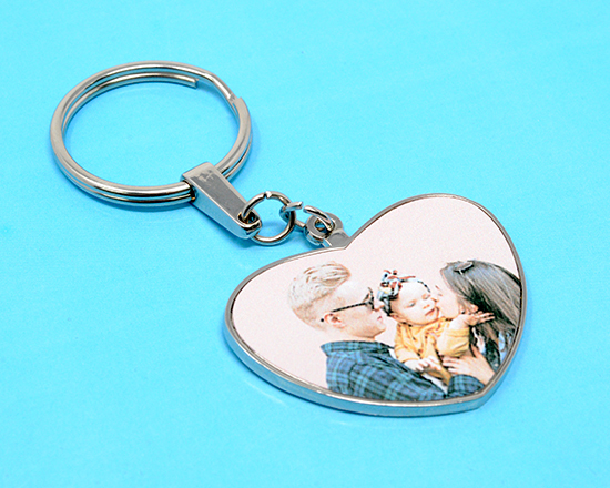 portachiavi a cuore grande in metallo con foto