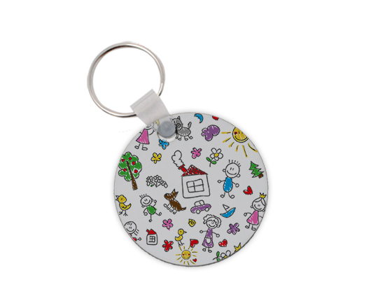 Portachiavi rotondo in legno con grafica disegni