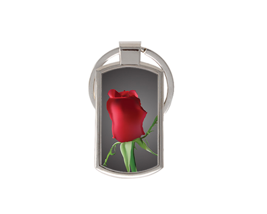 Portachiavi metallo rettangolare con rosa rossa
