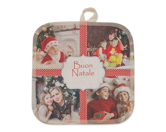 Presina con foto in juta con grafica Natale collage 4 foto