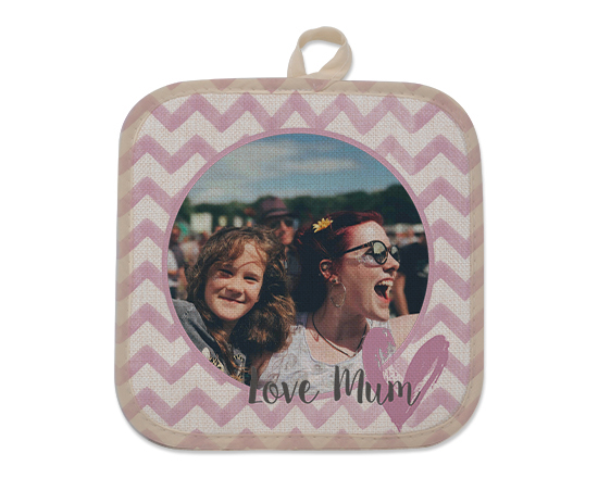Presina con foto in juta con grafica love mum rosa