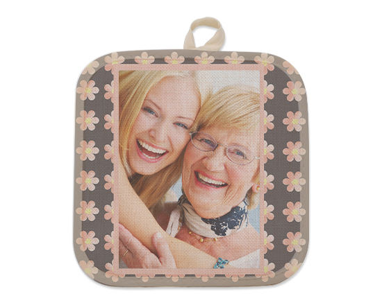 Presina con foto in juta con grafica mamma e fiori rosa