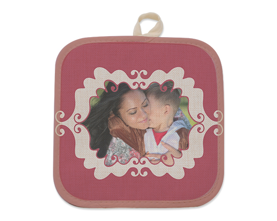 Presina con foto in juta con grafica mamma e cornice rossa