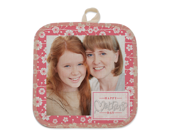 Presina con foto in juta con grafica mamma rossa e fiori