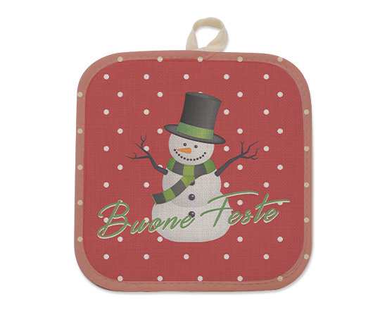 Presina con foto in juta con grafica Natale e pupazzo di neve