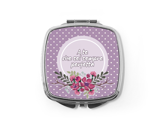 Specchietto quadrato con grafica viola