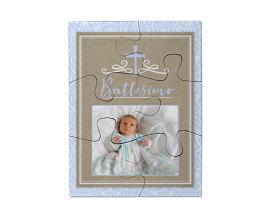 Puzzle magnetico con grafica celeste per battesimo