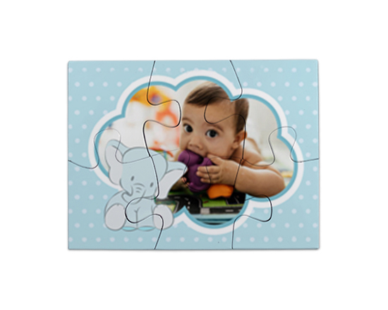 Foto puzzle magnetico con elefantino celeste