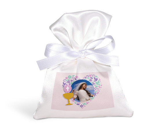 Sacchetto Prima Comunione con foto e grafica cuore e calice