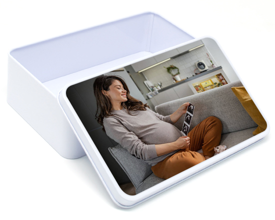 Scatola in latta rettangolare con foto di mamma