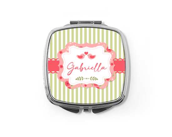 Specchietto quadrato da borsetta Shabby green