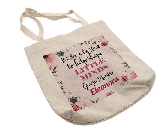 shopper in juta per maestra con grafica little minds