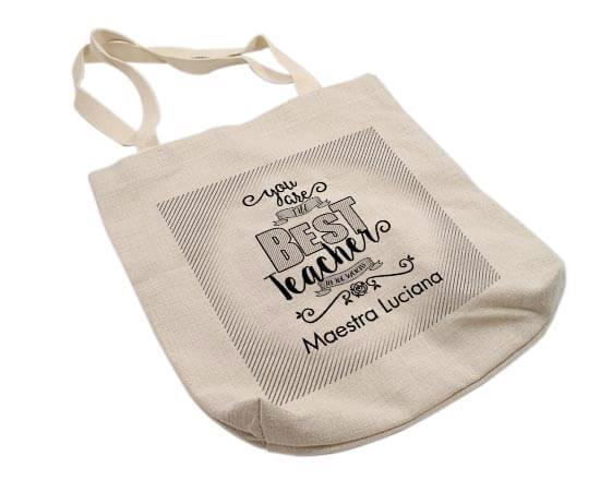 shopper in juta per maestra personalizzata con grafica teacher