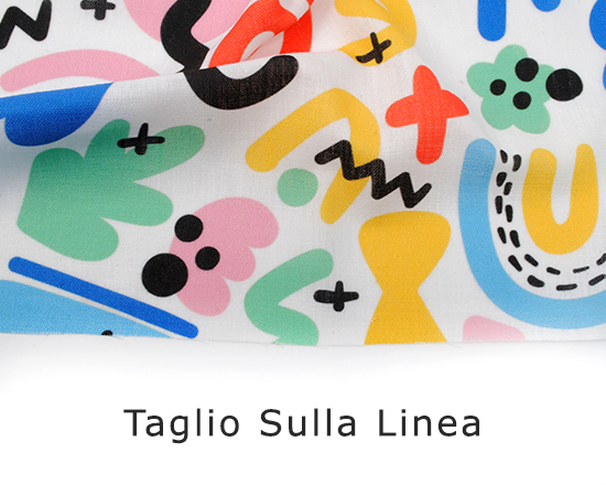 Stampa su lino sintetico con taglio sulla linea