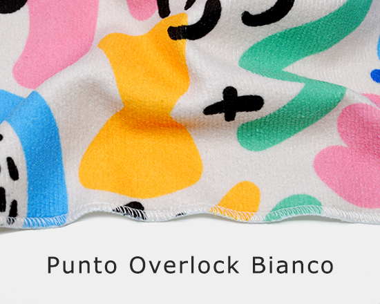 Stampa su spugna con punto overlock bianco