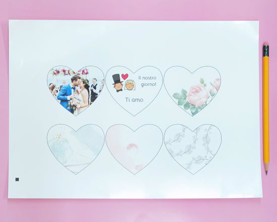 Foglio A4 con 6 pezzi di adesivi cuore