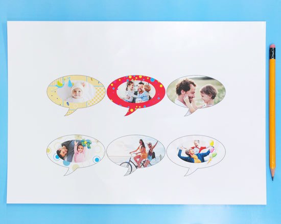 Foglio adesivo pet con 6 stickers fumetto grandi personalizzati