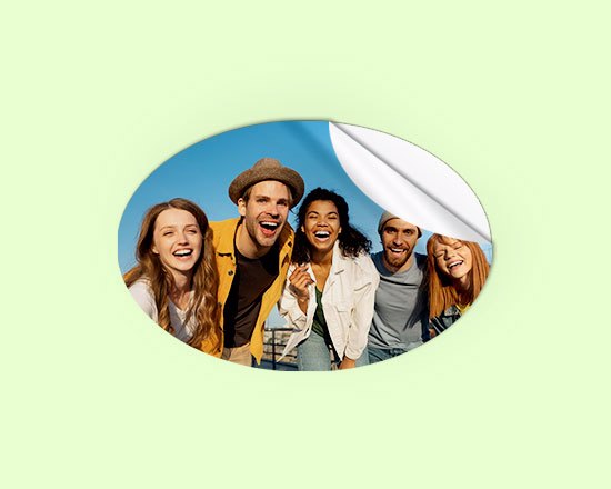 Adesivo ovale piccolo personalizzato con foto amici