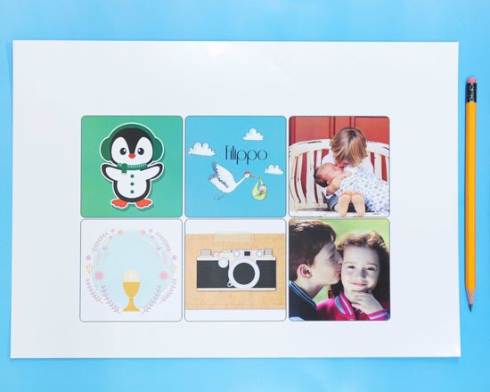 Foglio adesivo pet con 6 stickers quadrati grandi personalizzati