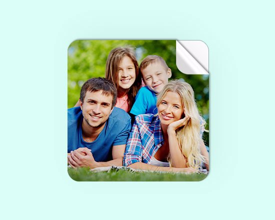 Adesivi quadrati piccoli personalizzati con immagine famiglia