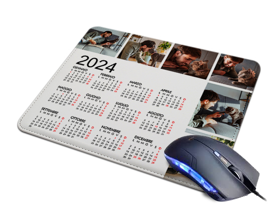 Tappetino mouse con grafica collage 6 riquadri e calendario