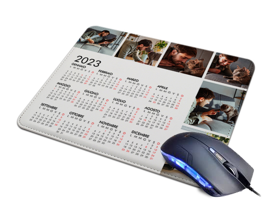 Tappetino mouse con grafica collage 6 riquadri e calendario