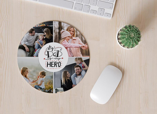 Tappetino mouse tondo con foto collage e grafica per festa del papà