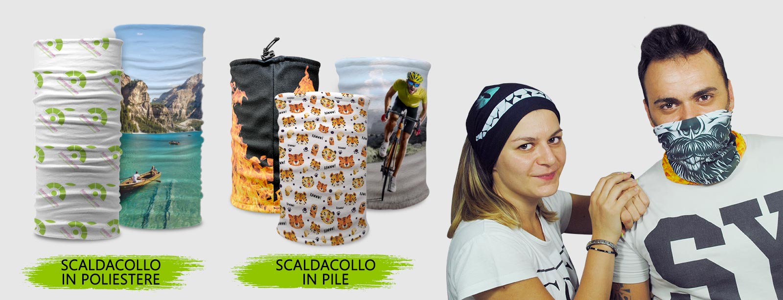 Scaldacollo personalizzato in poliestere elasticizzato - usalo in tutte le stagioni come bandana, passamontagna, fascia per capelli,foulard, elastico e molto altro - scopri tuti i modi per indossarla