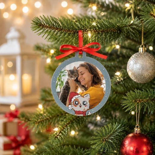 pallina di natale da personalizzare con foto di un gatto