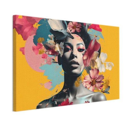 Ritratto Pop Art con Fiori Stampa su tela