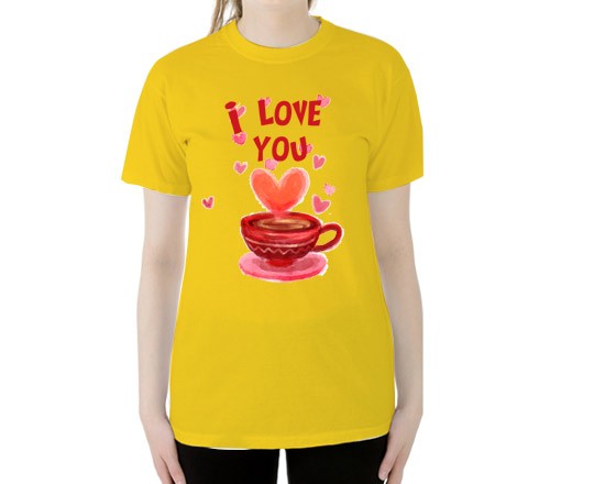 Maglia unisex con stampa di una tazza con cuori