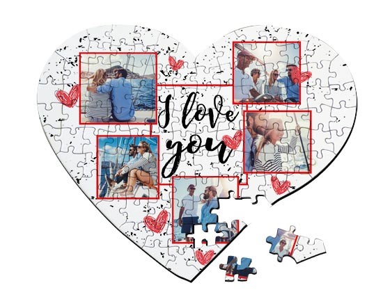 puzzle a forma di cuore con grafica collage