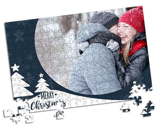 foto puzzle con grafica bianca e blu