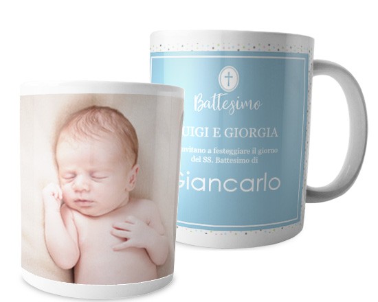 Tazza panoramica Battesimo bimbo pois
