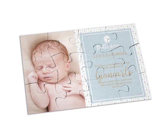 Puzzle magnetici rettangolari Battesimo bimbo pois