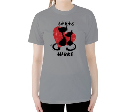 Due gatti innamorati su t-shirt unisex