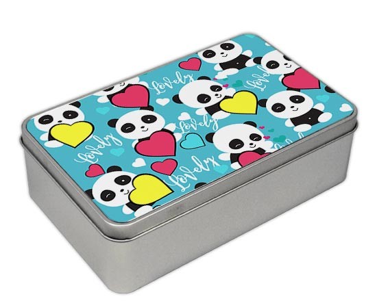 Scatola di latta rettangolare con panda