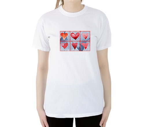 Maglie unisex con grafica di diversi cuori accostati