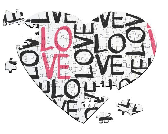 Puzzle cuore con scritte d'amore