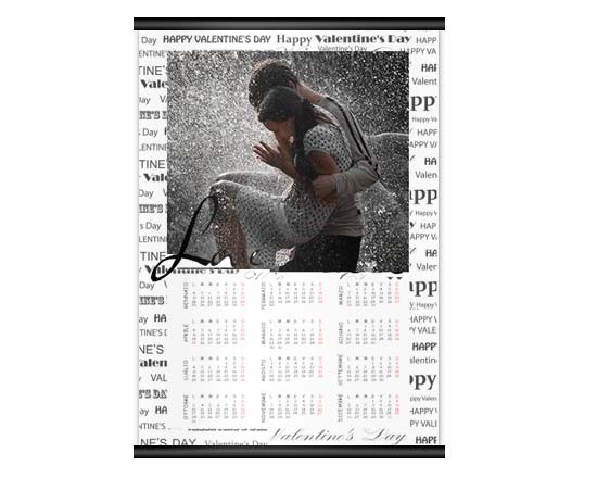 Calendario pagina singola in formato A3 con grafica per s. valentino
