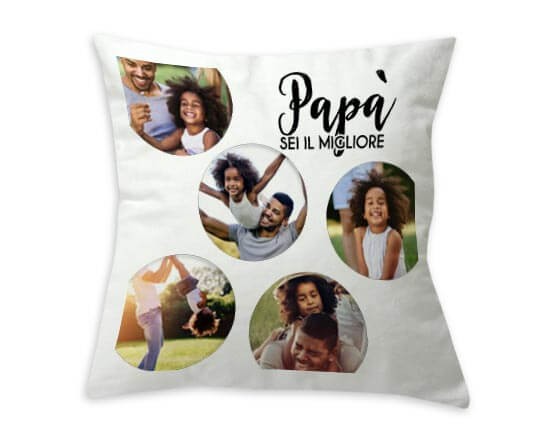 cuscino con grafica con cerchi e scritta