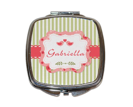 Specchietto quadrato da borsetta Shabby green