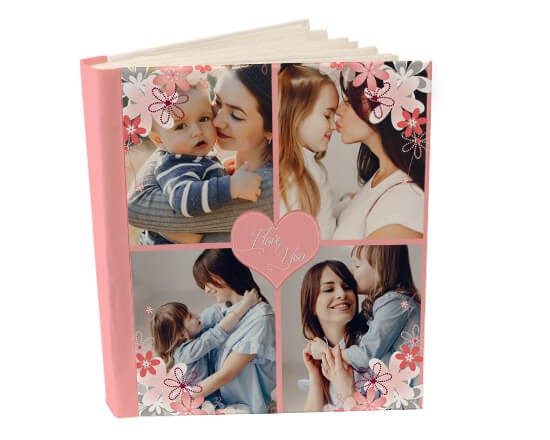 Album fotografico con stampa di fiori rosa e foto