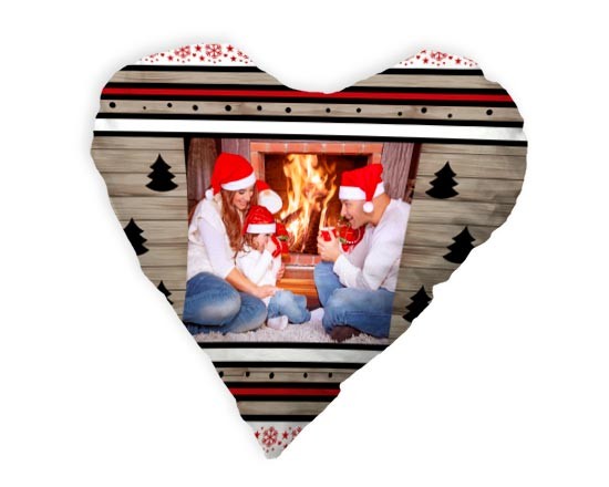Cuscino Cuore con grafica di Natale e foto