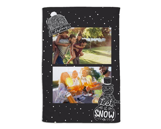 Coperta con grafica collage e pupazzo di neve