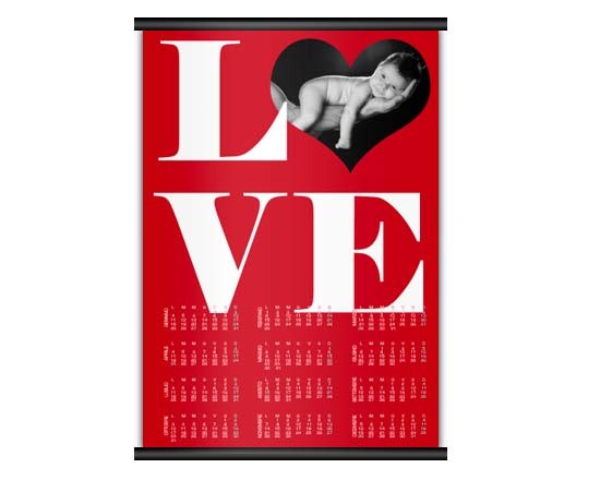 Calendario Pag. singola rosso fuoco con scritta Love