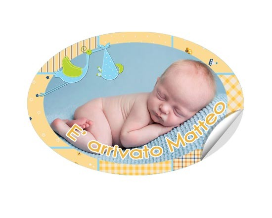 Stickers ovale con disegno cicogna