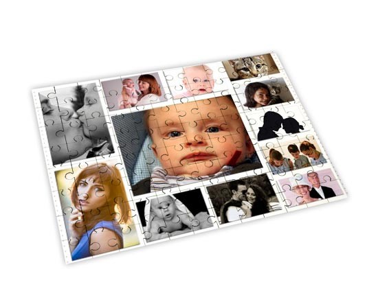 collage di foto su puzzle in legno