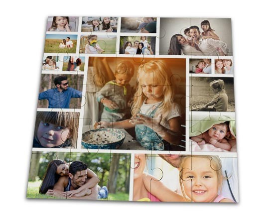 foto collage su puzzle in legno quadrato