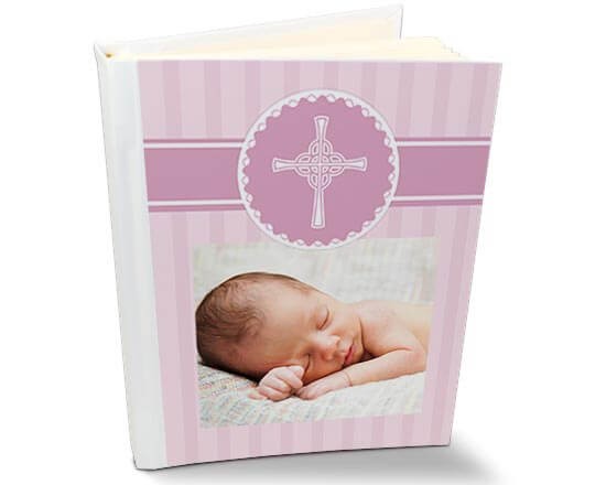 album retro in pelle con grafica battesimo